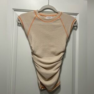 Sage Textured Cream and Orange Short Sleeve Top